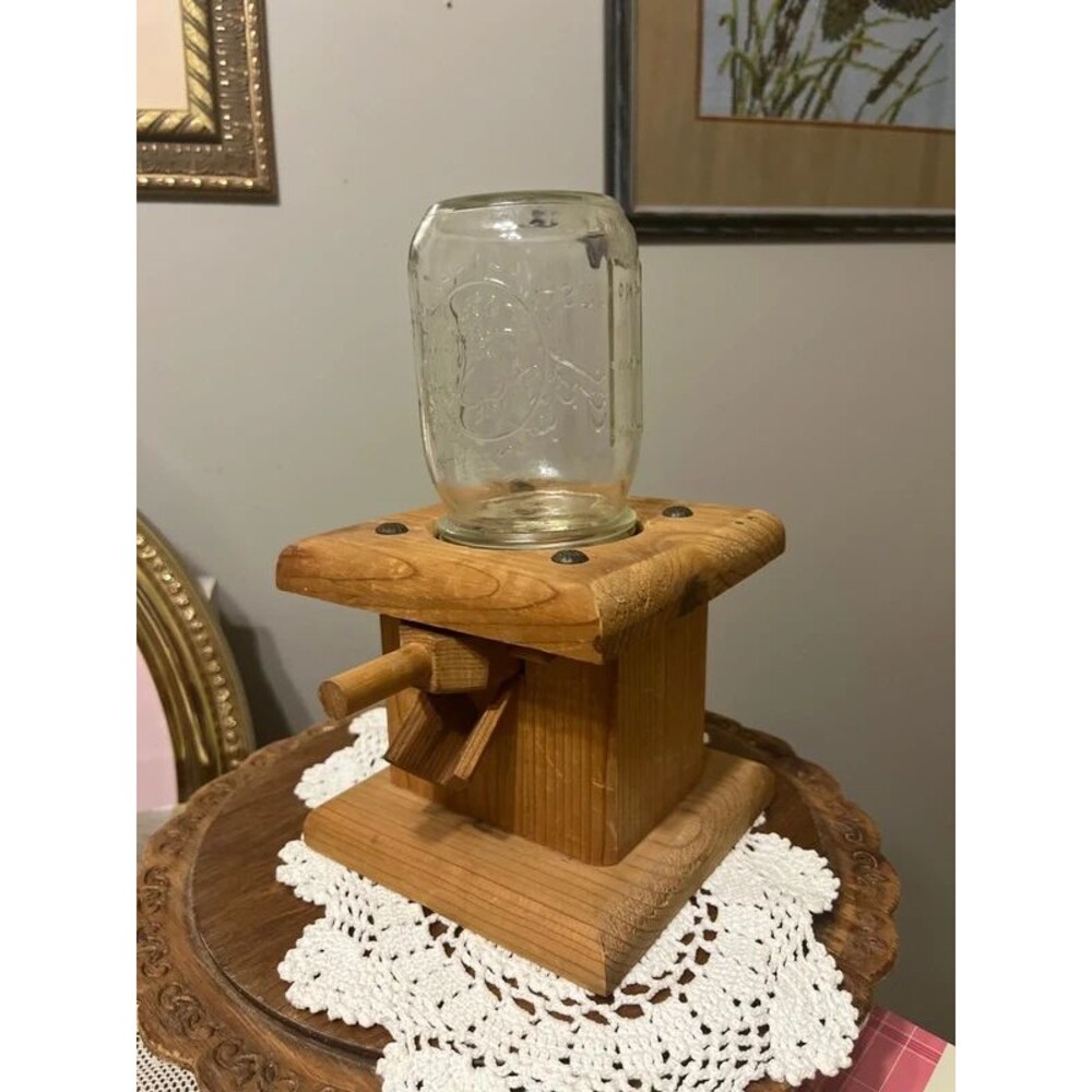 vintage handcrafted wooden candy and nut dispenser